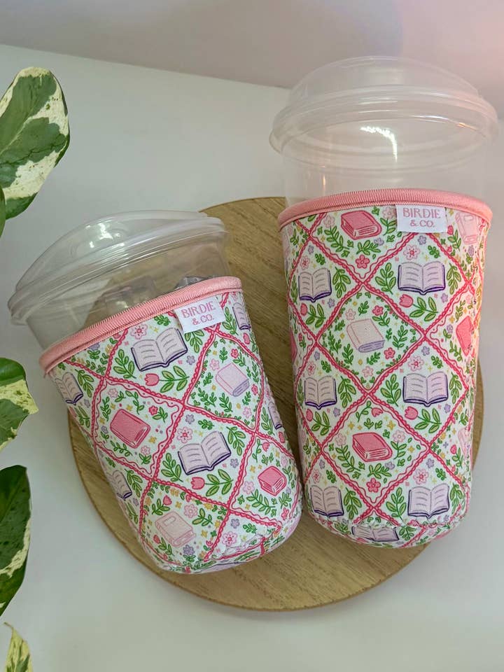 Diamond Bookish Garden Iced Coffee Sleeve – Reusable Cup Holder for Coffee Lovers for wholesale by Birdie & Co.