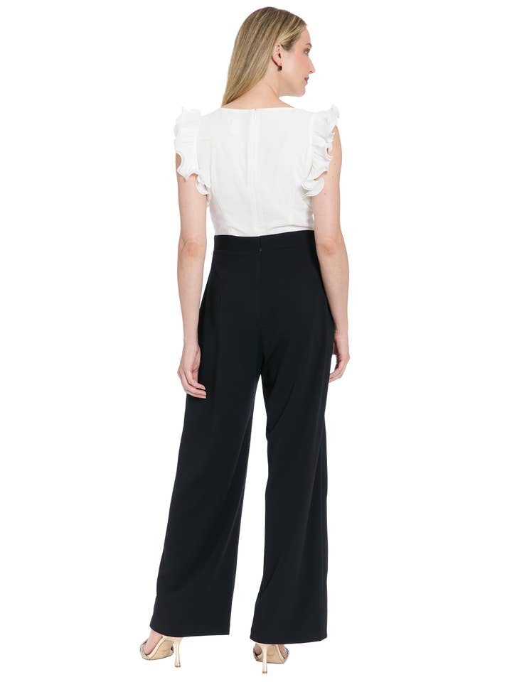 Maggy London Group - Wholesale Jumpsuit - Women's - PLEATED RUFFLE SLV MIXED MEDIA JUMPSUIT WITH BUTTON TABS6
