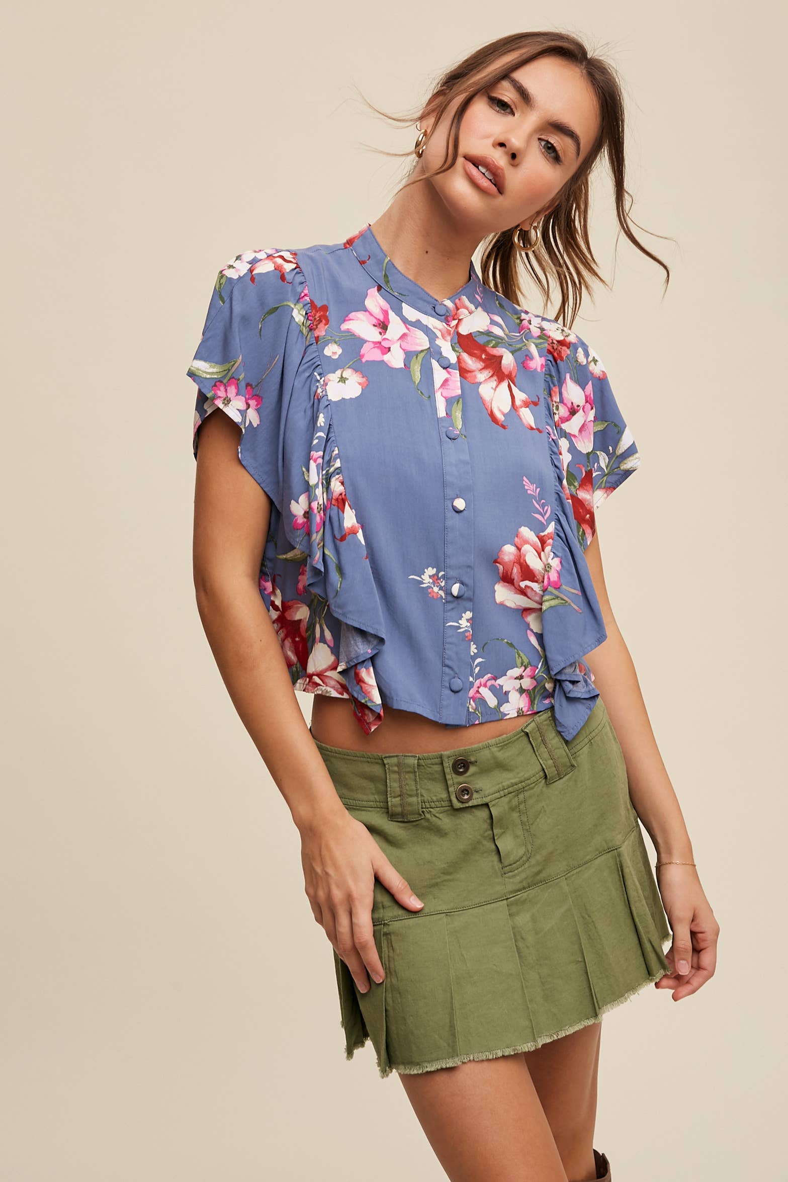 Listicle - Wholesale Blouse - Women's - Floral Flutter Sleeve Blouse14
