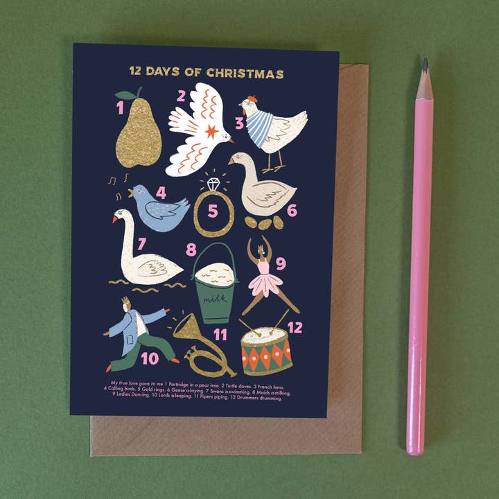 12 Days of Christmas – Christmas Card for wholesale by Knotty Knotty