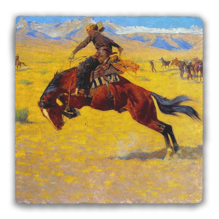 Nelson Gifts Wholesale - Wholesale Coasters - A Cold Morning on the Range by Remington Tumbled Stone Coaster