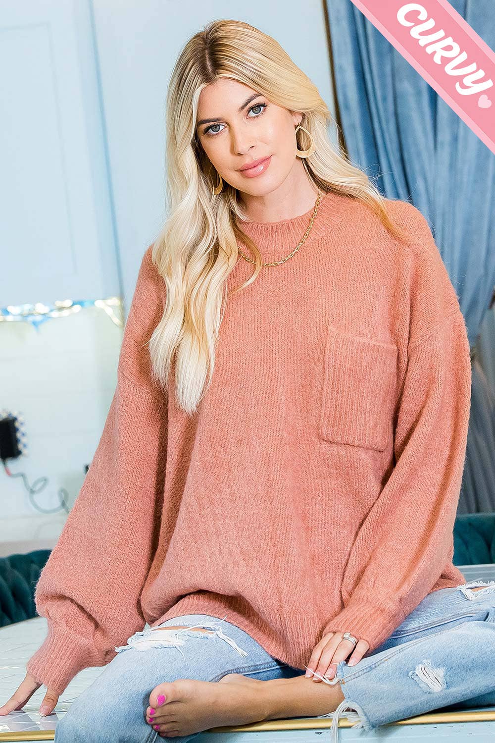 Sweet Lovely by Jen - Wholesale Tunic Sweater - Women's - PLUS SIZE SOFT AND CAMFY COZY KNIT SWEATER38