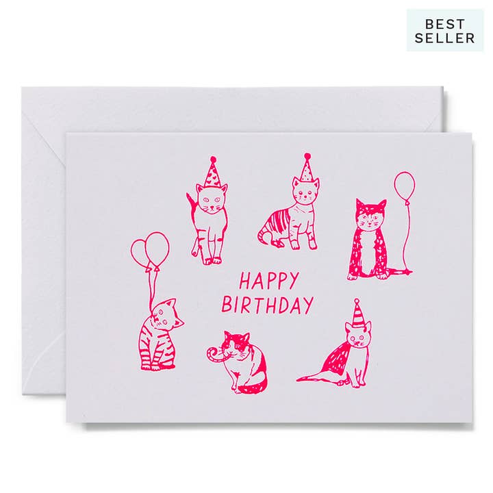 Me & Amber - Wholesale Birthday card - PARTY CATS - various colours