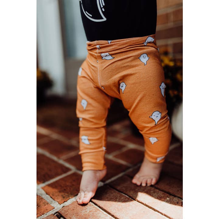 Ghosts on Orange | Baby Halloween Leggings for wholesale by Cuddle Sleep Dream