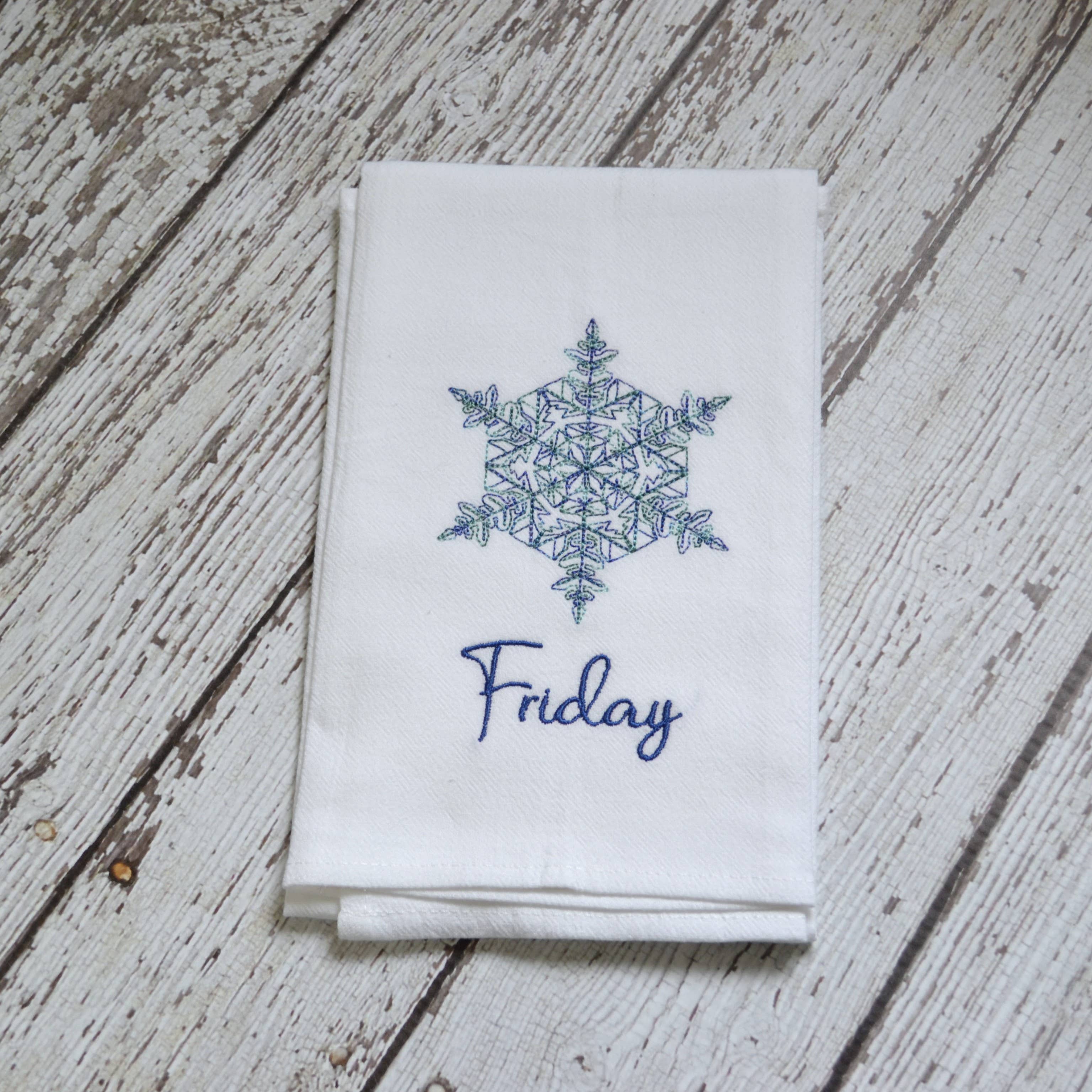SewMuchMoreStore - Wholesale Tea Towel - Embroidered Day of the Week Towels - Snowflakes, 7 Pack8