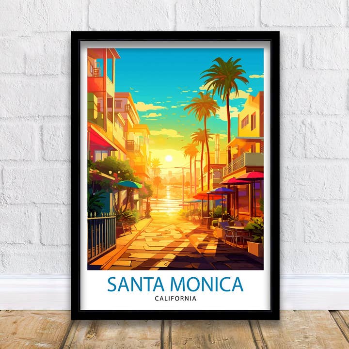 Santa Monica Beach Reisposter Californië Muurkunst Stranddecor Santa Monica Pier Reisposter Cadeau voor Strandliefhebbers voor wholesale door InkNPrintz