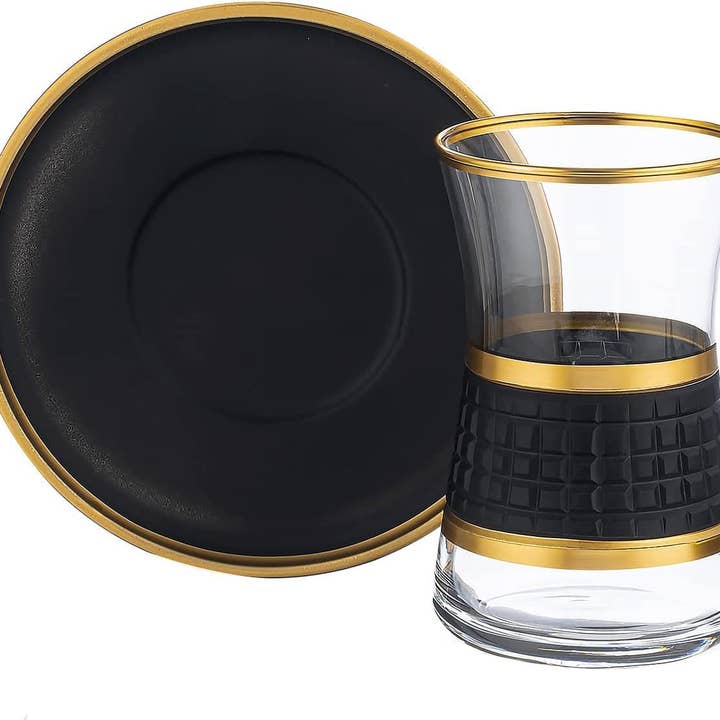 Service à thé turc, ensemble de verres à thé et assiettes Pasabahce (lot de 6) pour la vente par benjashop