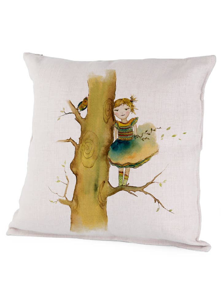 Capa de Almofada (Lona) 16x16" - Segredo Partilhado - Menina e Pássaro por atacado de Oladesign