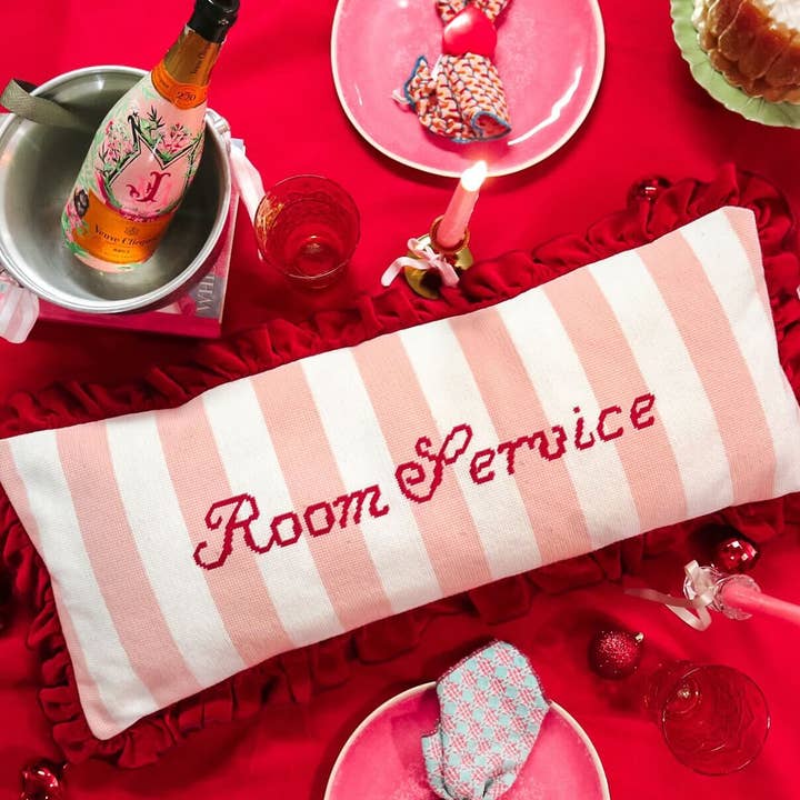 Southern Decorative - Wholesale Lumbar Pillow - Room Service Needlepoint Lumbar Pillow