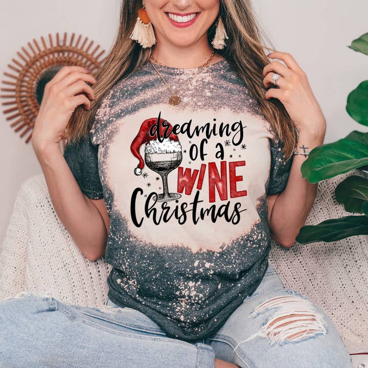 Sonhando com uma camiseta de Natal de vinho por atacado de Londas Trendy Tees