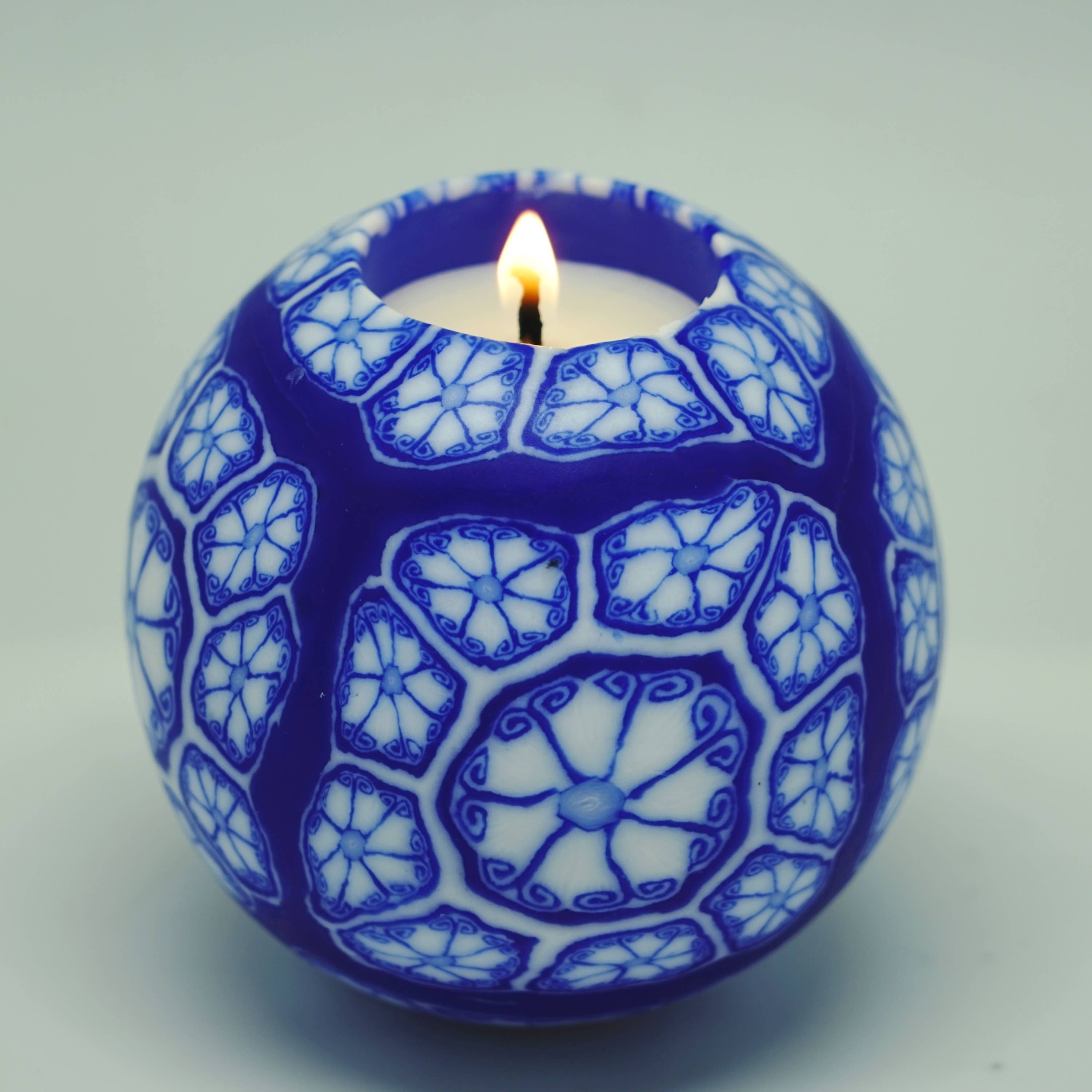 Alans Candle - Vente Bougie en bocal - Idée cadeau de Noël à bougie sphérique artisanale en dentelle Indigo2