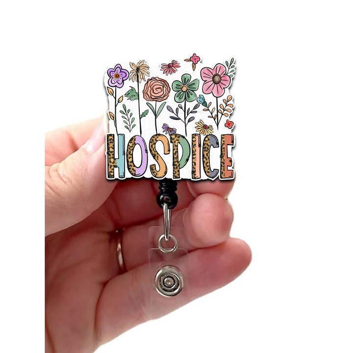 Enrouleur de Badge Rétractable Acrylique Floral Hospice pour la vente par Good Girl Gone Badge