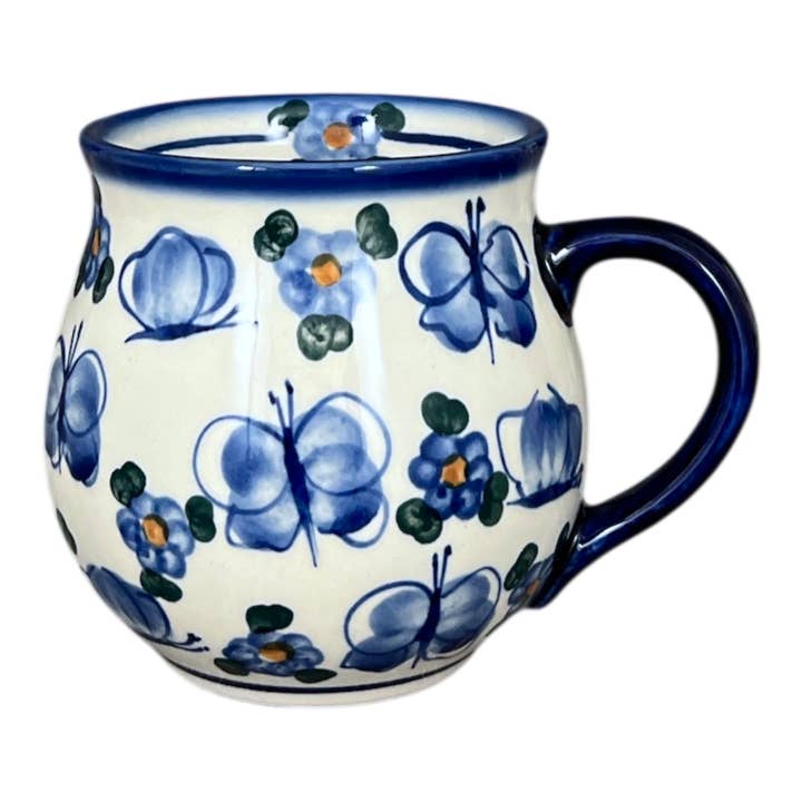 Mug, Belly Mug, 16 oz Large in "Butterfly Fantasy" by Andy | NDA10-A13 for wholesale by Polish Pottery Outlet