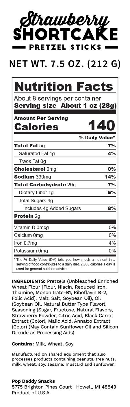 Pop Daddy Snacks - Wholesale Pretzels - Berry Delicious Strawberry Shortcake Pretzels 7.5oz 🍓🥨2