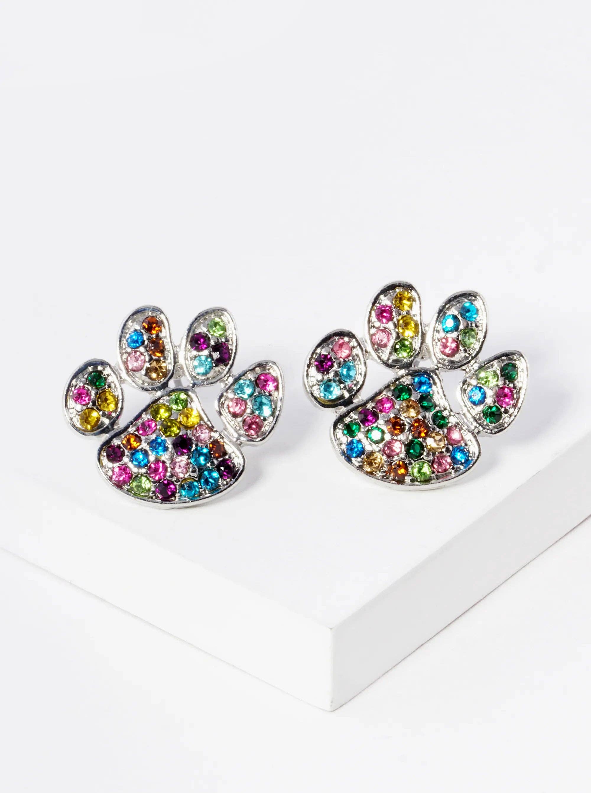 Wild Honey - Wholesale Stud/Post Earrings - Crystal Pave Dog Paw Game Day Mascot Post Stud Earrings6