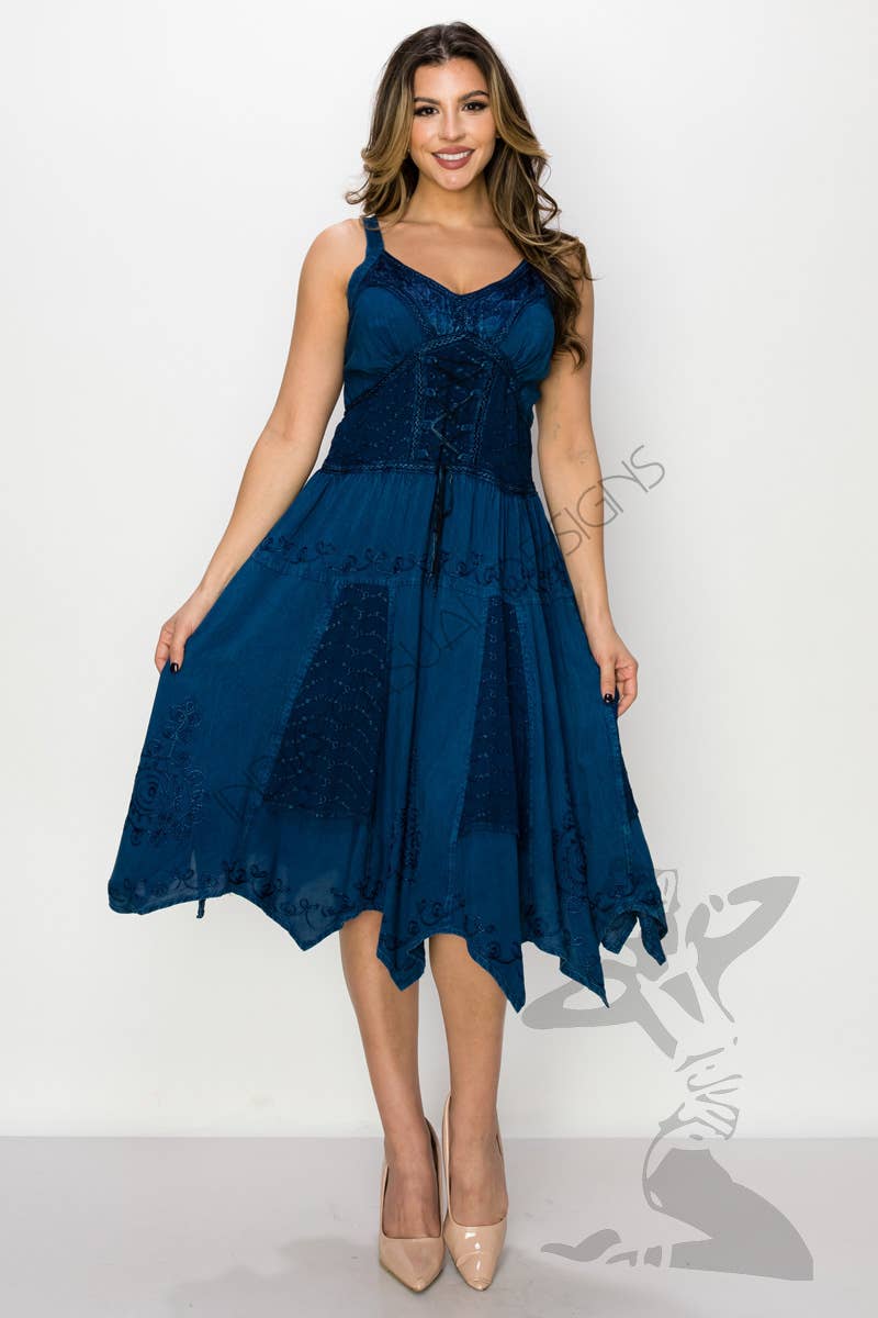 JUST CRUISING - India Casual Designs - Wholesale Dress - Women's - Bohemian Lace-Up Handkerchief Hem Dress1