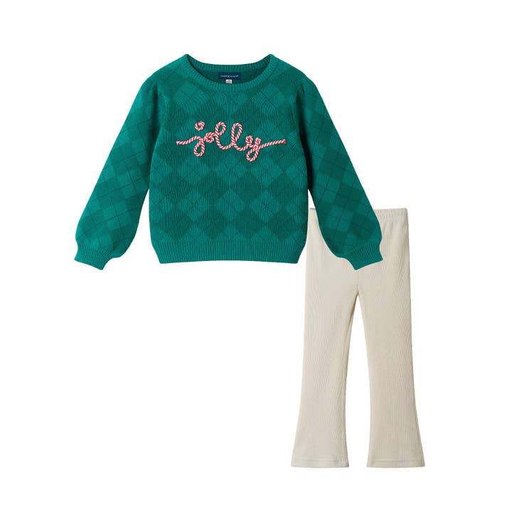 Kids Holiday Sweater & Legging | Green Jolly for wholesale by Andy & Evan