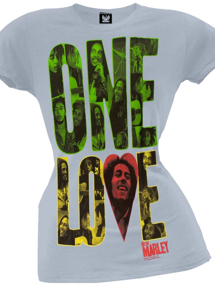 Official Store - Vente T-shirt sérigraphié – femme - Bob Marley - T-shirt Femme Juniors One Love Block
