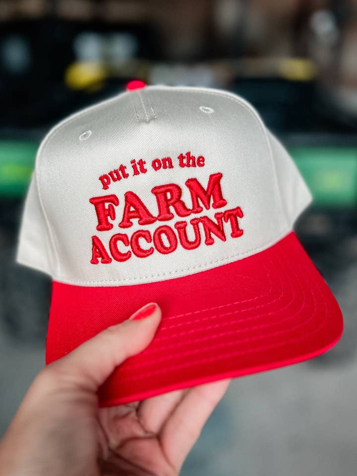 Put It On The Farm Account Trucker Hat in Red/Natural for wholesale by Kelso & Company