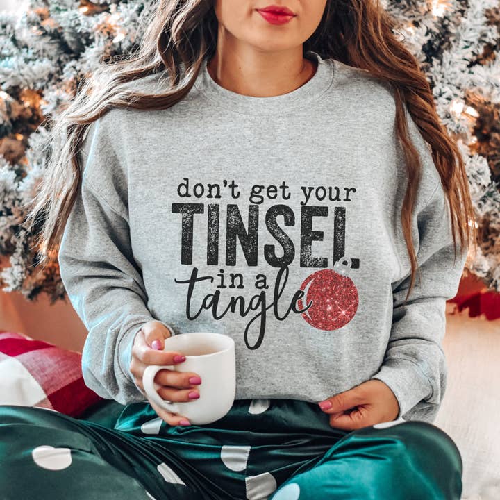 Trendznmore - Wholesale Graphic Sweatshirt - Women's - Red Tinsel in a Tangle Christmas Sweatshirt