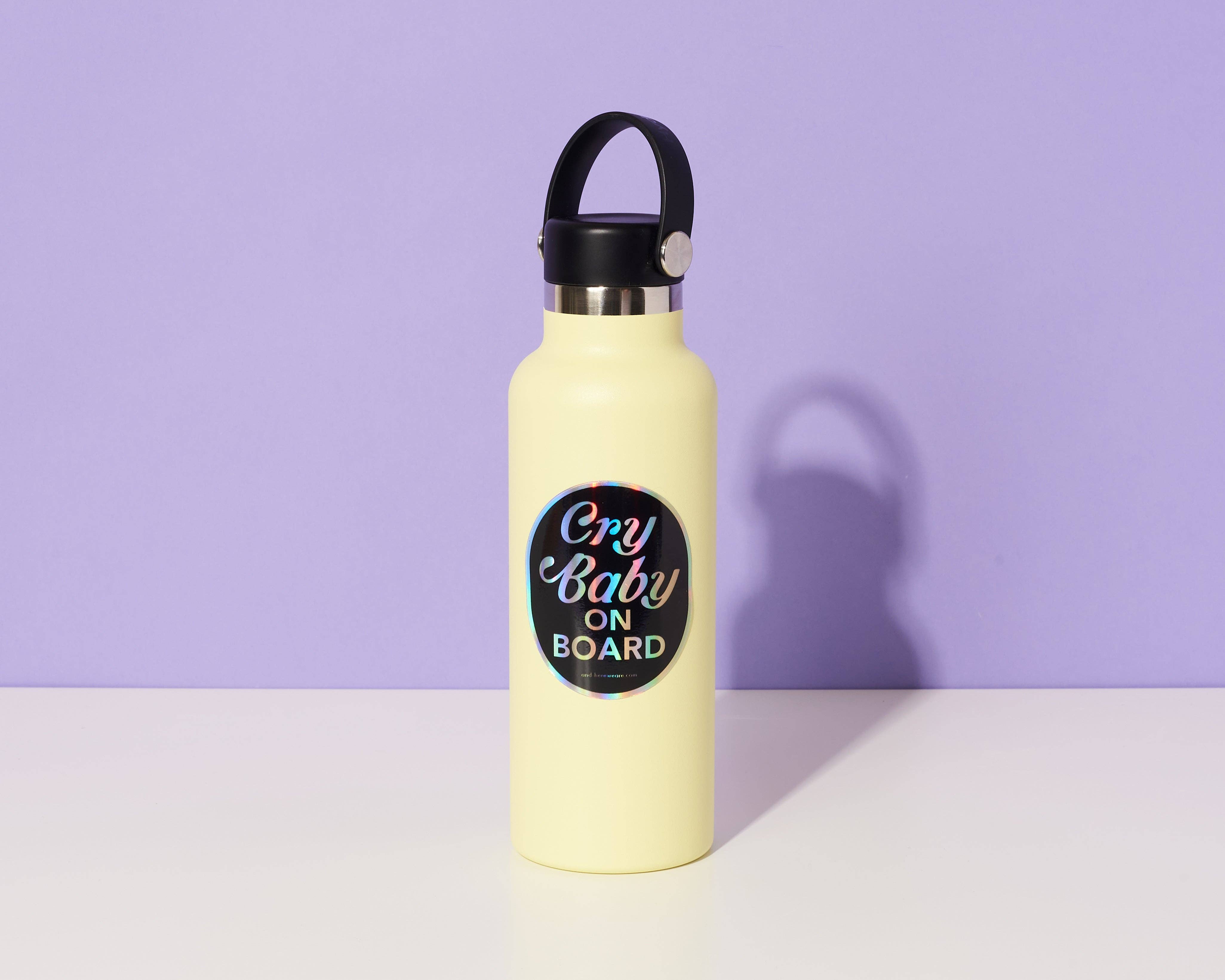 And Here We Are - Wholesale Sticker - Cry Baby on Board Holographic Vinyl Sticker - Made in USA - Funny - Stocking stuffer, Holiday, Gift Guide1