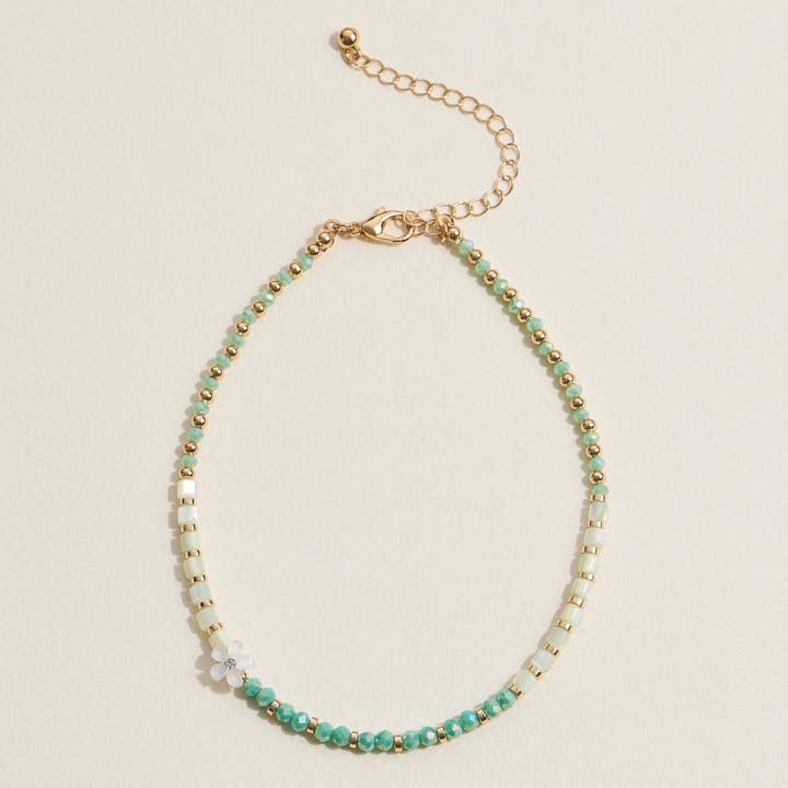 Frem - Wholesale Anklet - Floral Beaded Anklet with Gold Accents