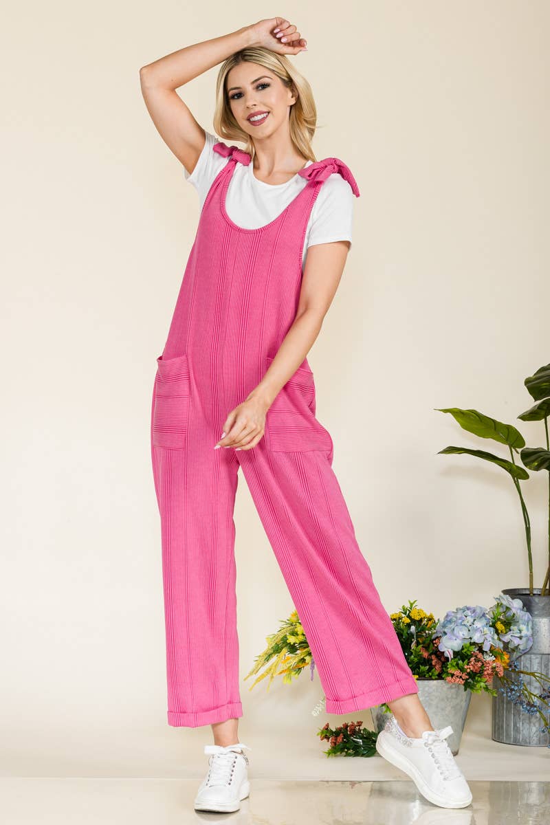 Celeste Clothing – Großhandel Jumpsuit – Damen – Plus-Size verstellbarer Rippen-Overall mit Fronttaschen - CP438739