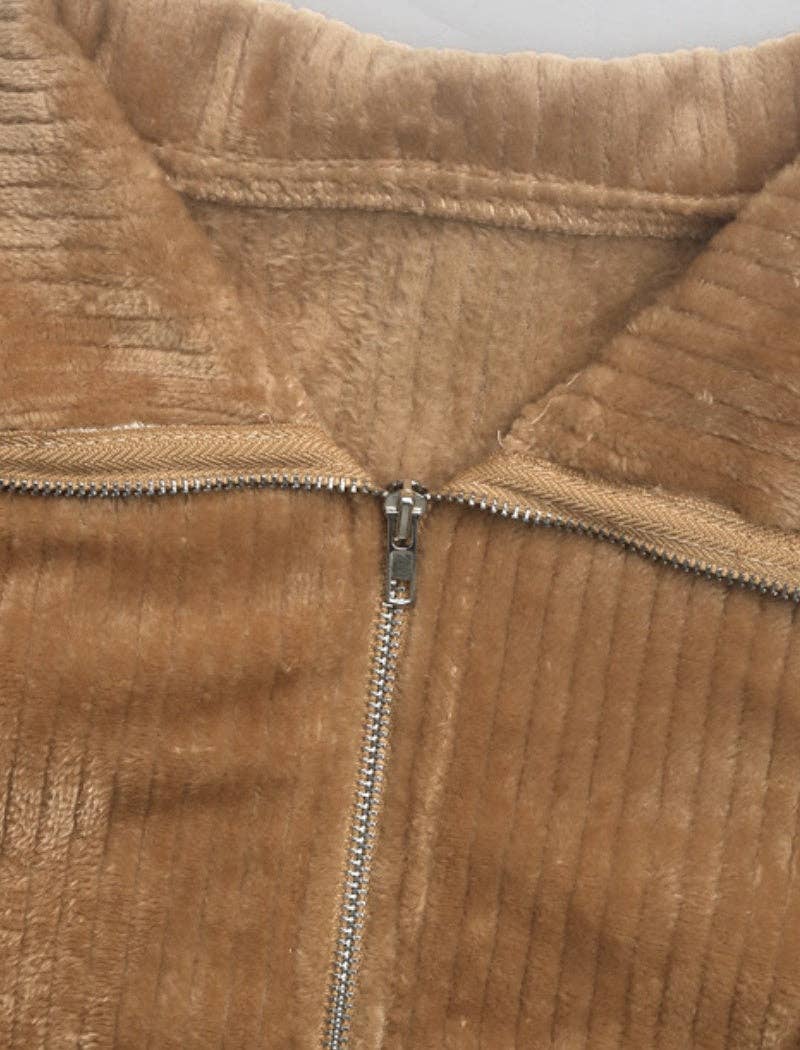 KHAKI Zip-Up Plush Jacket with Pockets for wholesale on Faire6