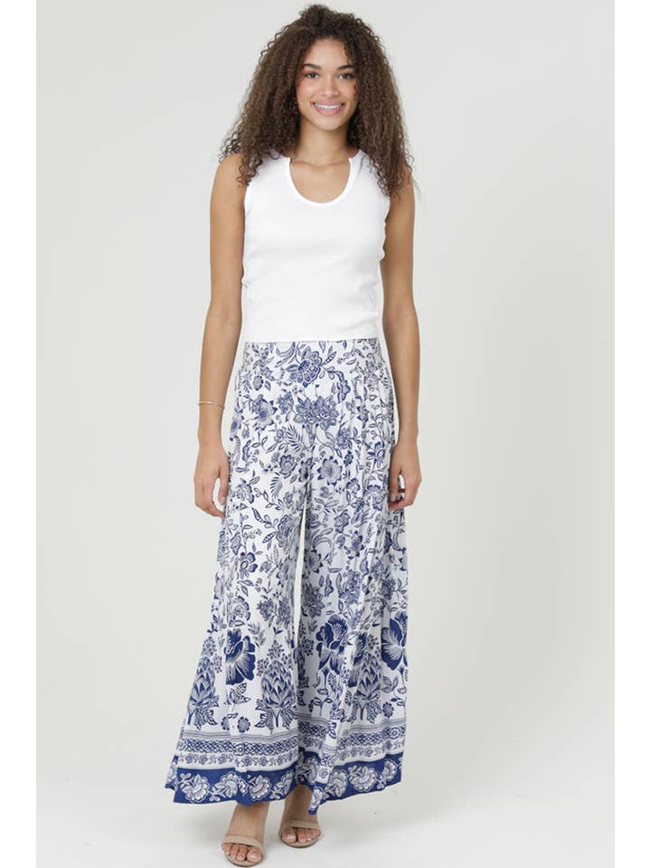 ANGIE - Wholesale Pants - Women's - B3698-FQ51 PRINTED WIDE LEG PANTS WITH TIERS AND SMOCKED WAI
