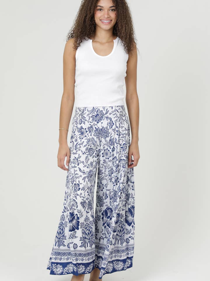 B3698-FQ51 PRINTED WIDE LEG PANTS WITH TIERS AND SMOCKED WAI for wholesale by ANGIE