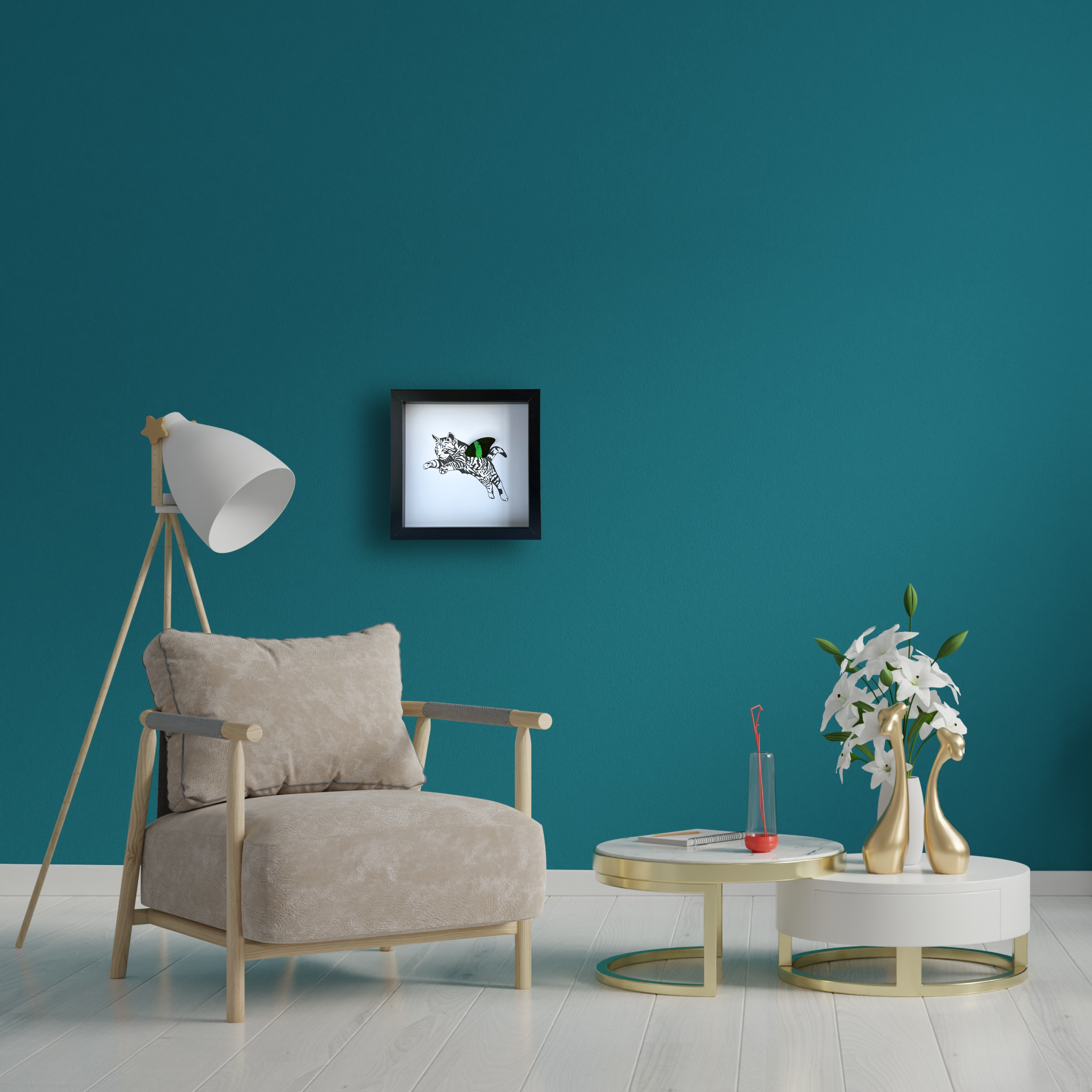 Isms - Wholesale Art Print - Tabby Cat Framed Art with Real Butterfly Wing5