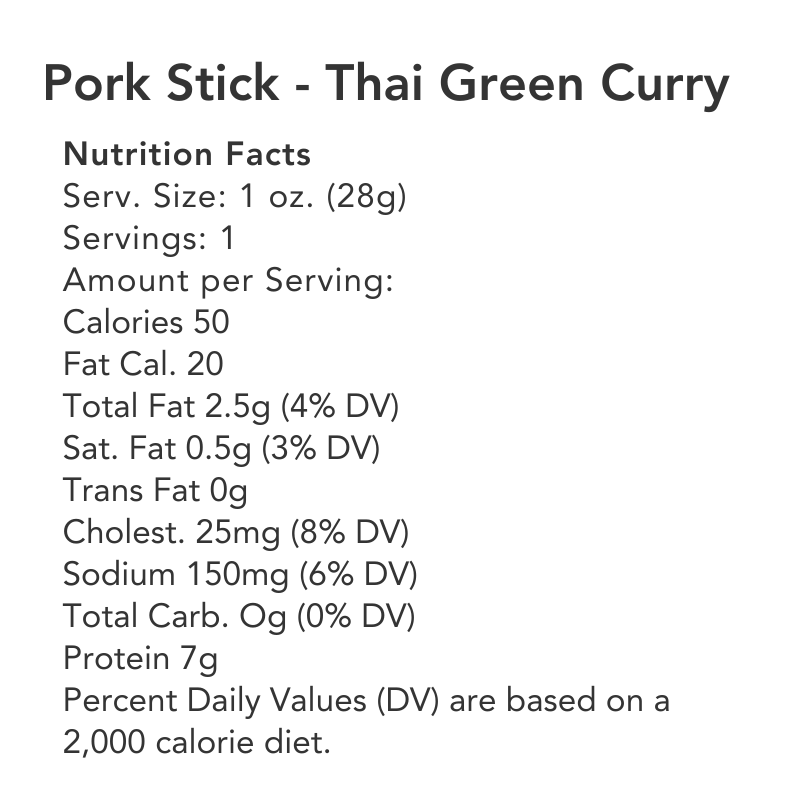 Big Fork – wholesale Torkat kött – Thailändska gröna curry-jerkysticks | Hög proteinhalt | Ta med och gå4