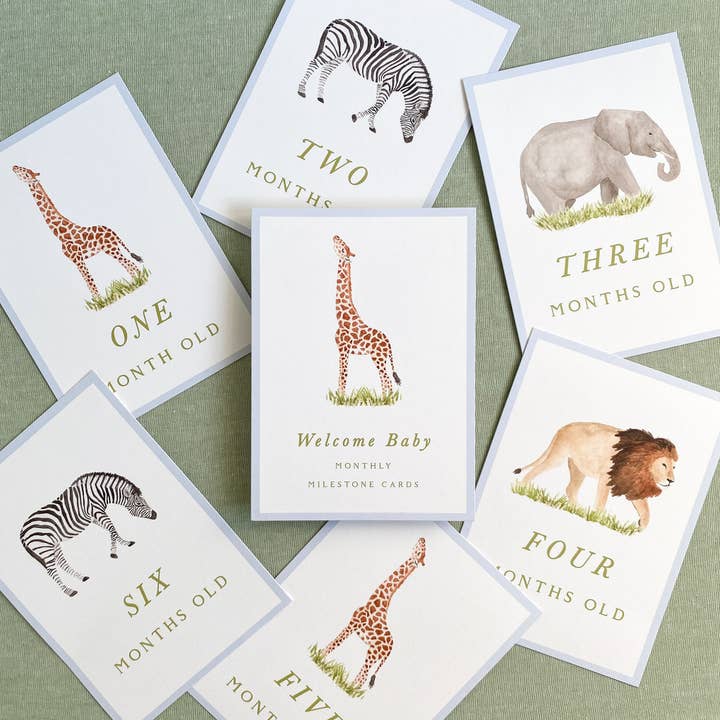 Safari Animal Milestone Cards for wholesale by Gloster Road Co.