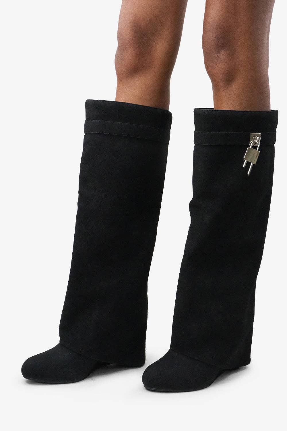 Lemonade Shoes - Wholesale Boots - Women's - I AM THE ONE - Chic Knee-High Suede Boot w/ Lock Detail1