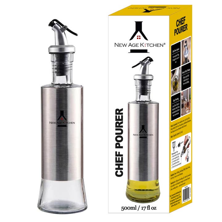 ALETA FARMS - Wholesale Oil/vinegar dispenser - Cruet Glass Bottle, Elegant Stainless-Steel Casing, 17oz STL