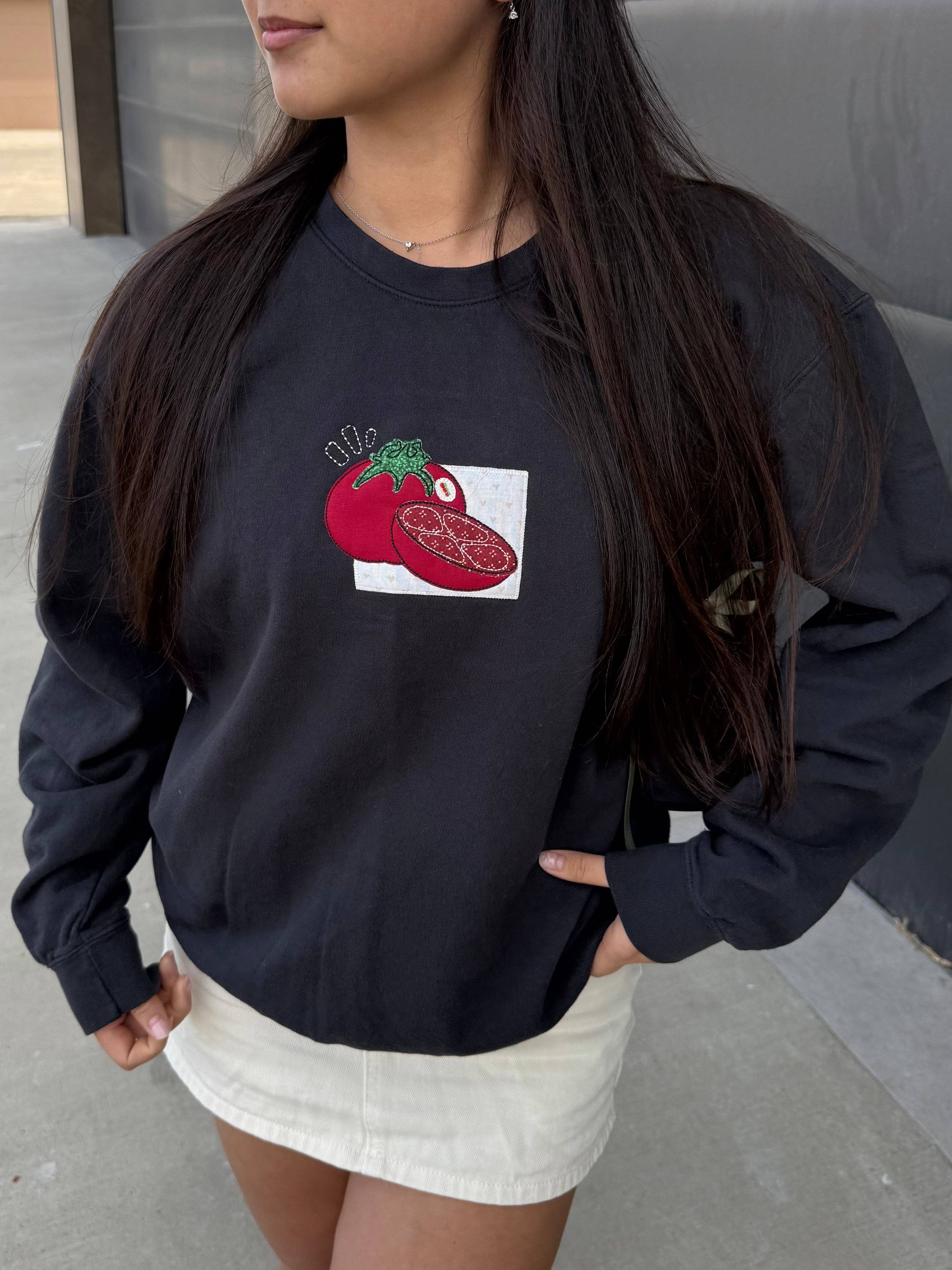 Overthinker Apparel - Wholesale Graphic Sweatshirt - Unisex - Tomato Patchwork Embroidered Lightweight Crewneck Sweatshirt2