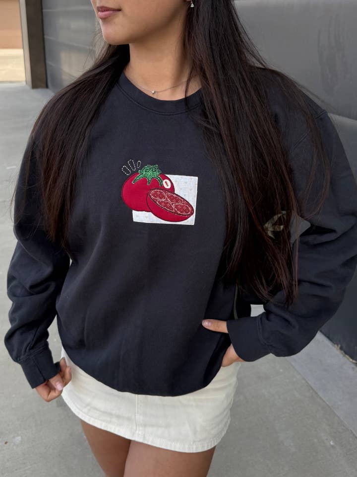 Overthinker Apparel - Wholesale Graphic Sweatshirt - Unisex - Tomato Patchwork Embroidered Lightweight Crewneck Sweatshirt2