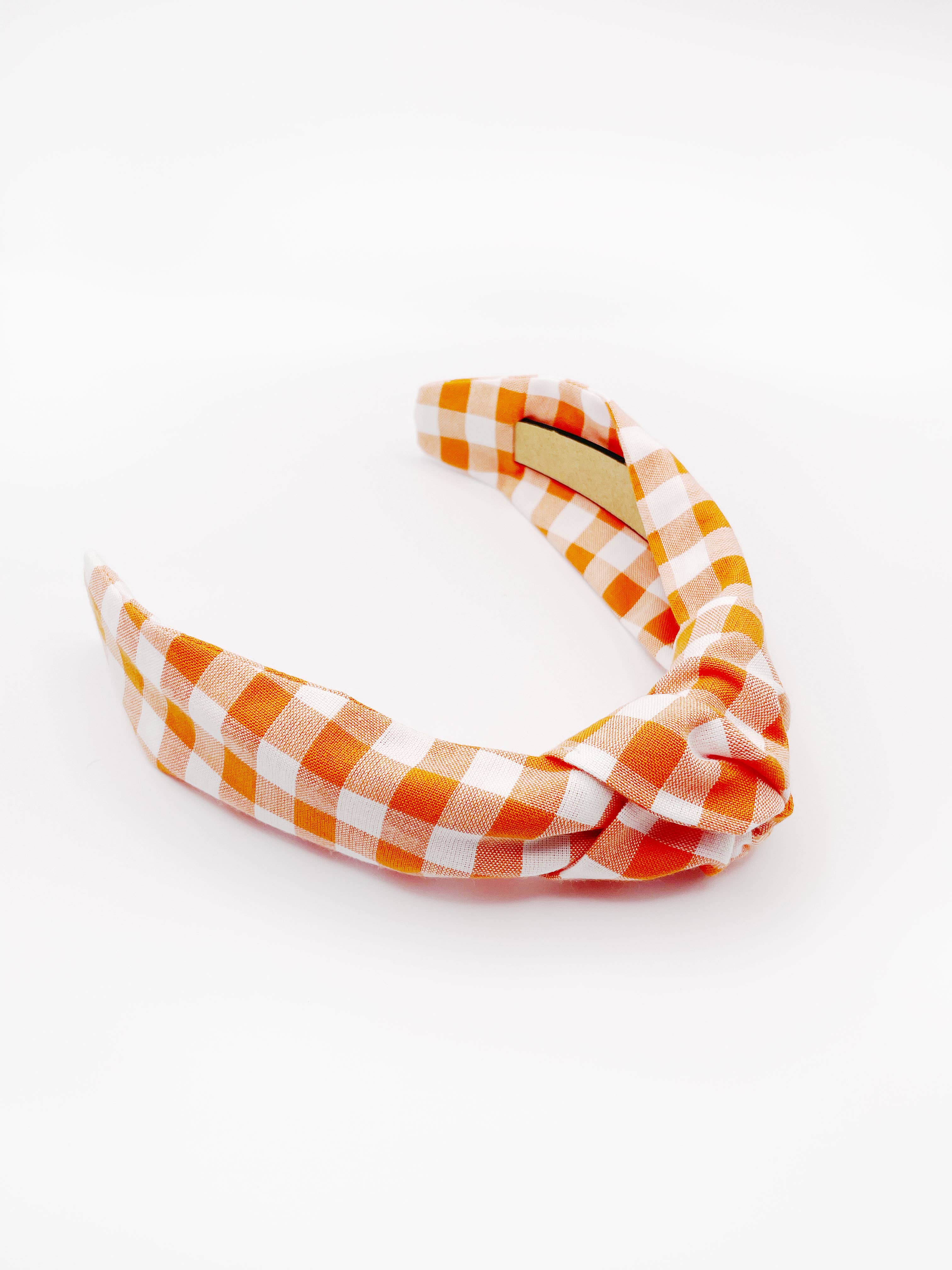 ELSE - Wholesale Fashion Headband - Women's - Orange Gingham Plaid Womens Knotted Headbands, Modern Boho