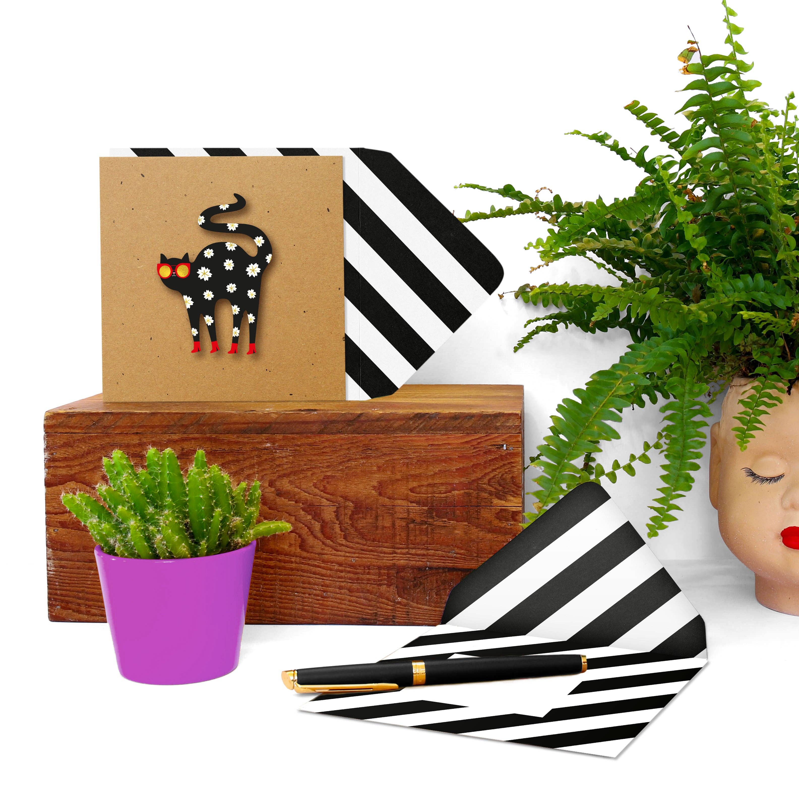 Tache - Wholesale Everyday Greeting Card - Daisy Cat in Boots, Handmade Greeting Card2