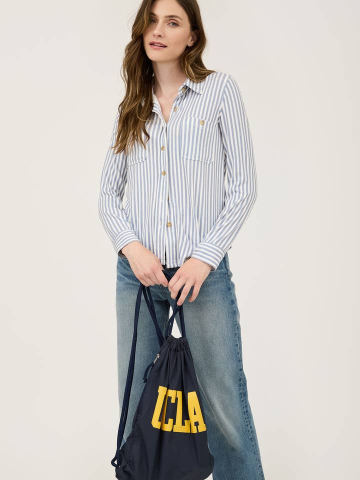 Blu Pepper - Wholesale Knit Top - Women's - STRIPE COLLARED LONG SLEEVE BUTTON DOWN SHIRT