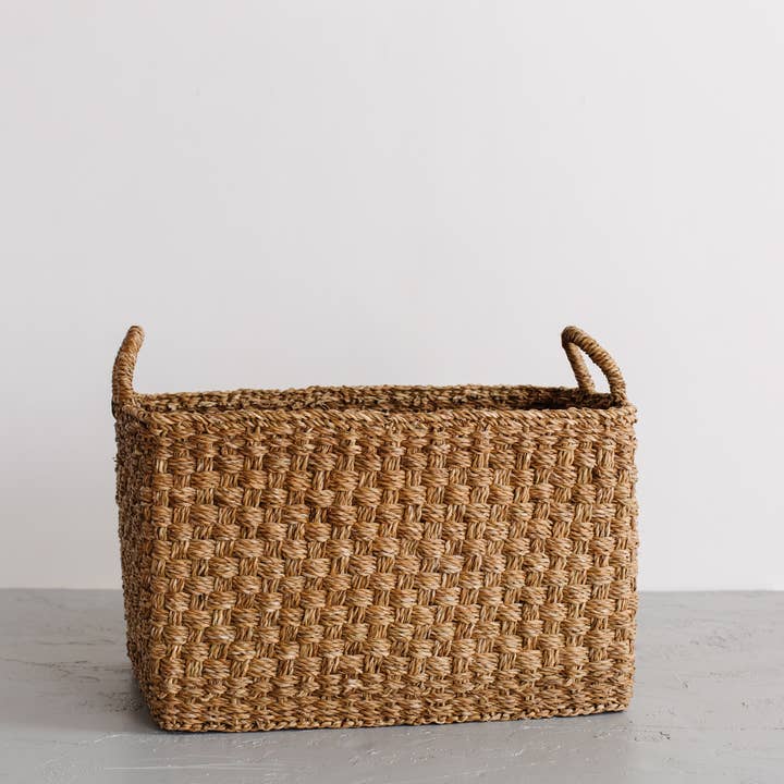 Will & Atlas - Wholesale Basket - Rectangular Floor Basket with handles, Harvest Chatai weave
