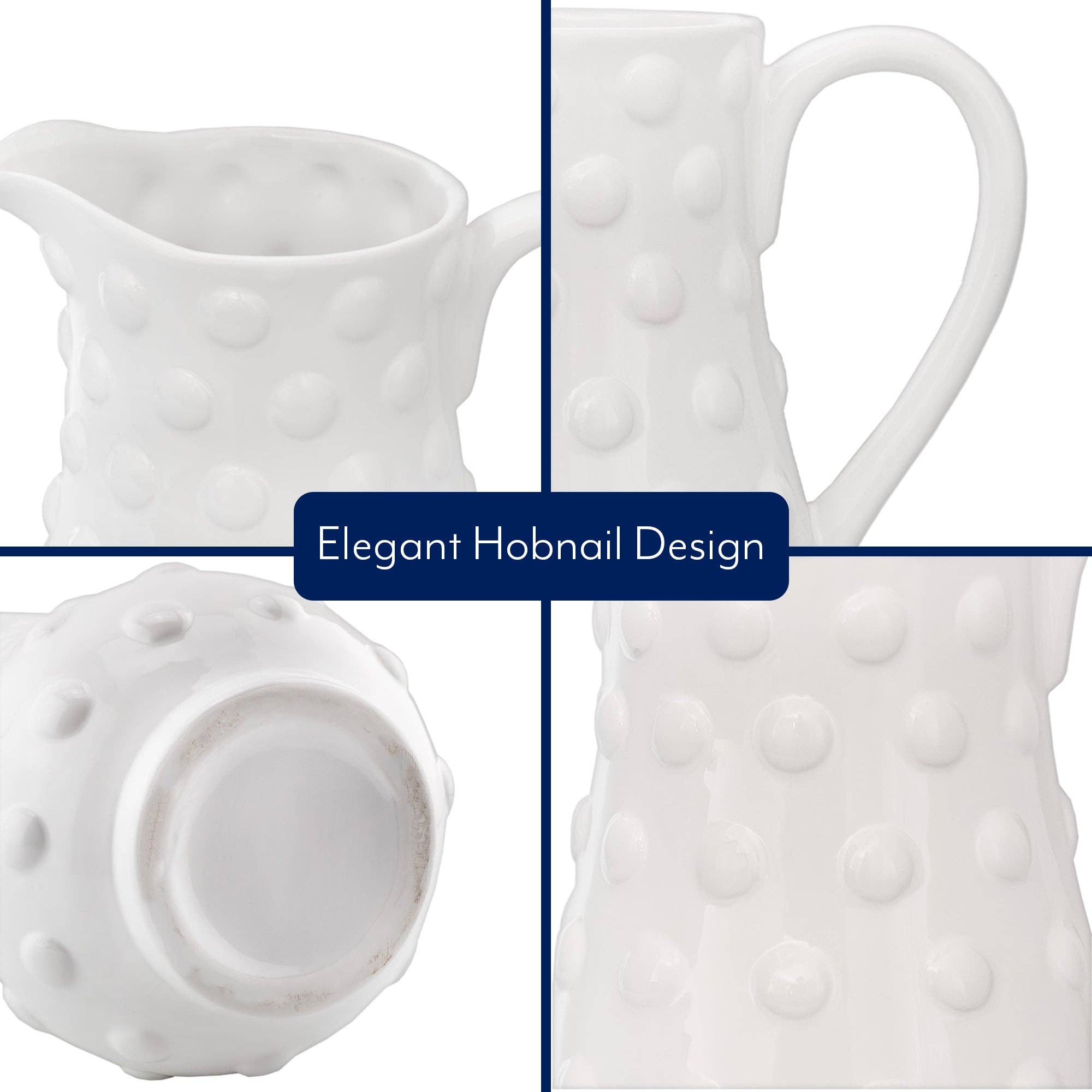 Kurated Korner - Vendita all'ingrosso Caraffe - Brocca in ceramica bianca con finitura a rilievo hobnail di AuldHome Design3
