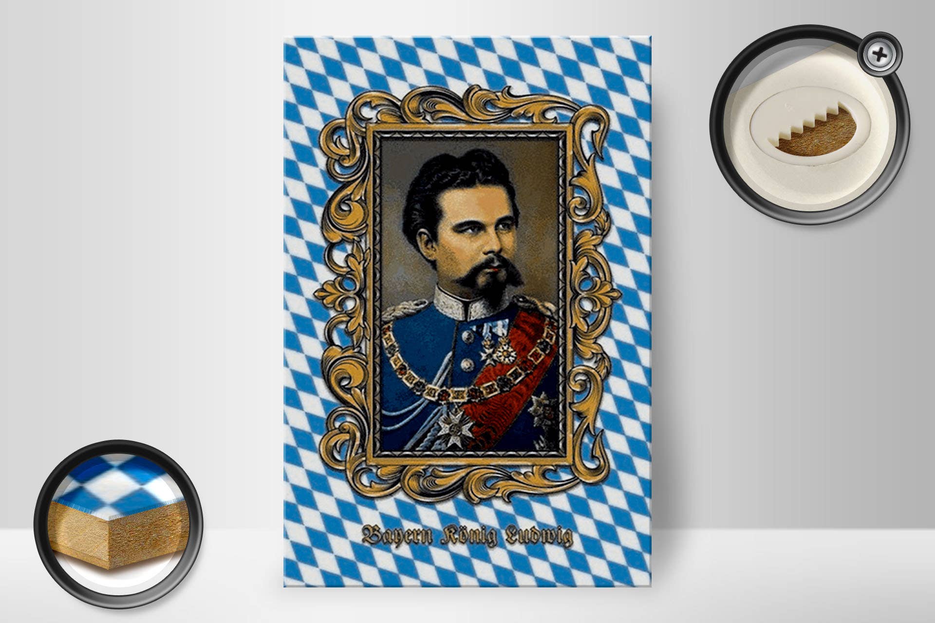 Femer - Vendita all'ingrosso Cartelli - Targa in legno Baviera 30x20 cm con ritratto di Re Ludwig1