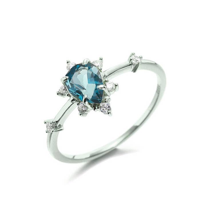 Azura Jewelry - Wholesale Band/gestapelde ring - Gaia London blauwe topaasring, massief witgoud