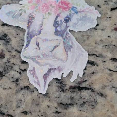 Dashmonograms - Wholesale Sticker - Cute Cow Sticker, Animal lover gift, Stocking Stuffer, Floral Cow, Boho Cow4