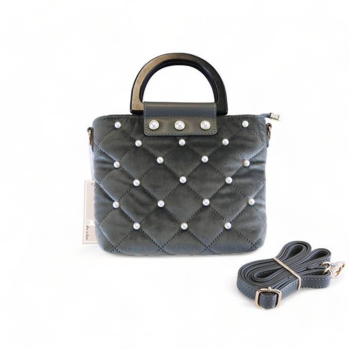 Bolso de Terciopelo Acolchado con Perlas P70 B1221 (2 Colores) para venta al por mayor de Doe a Dear