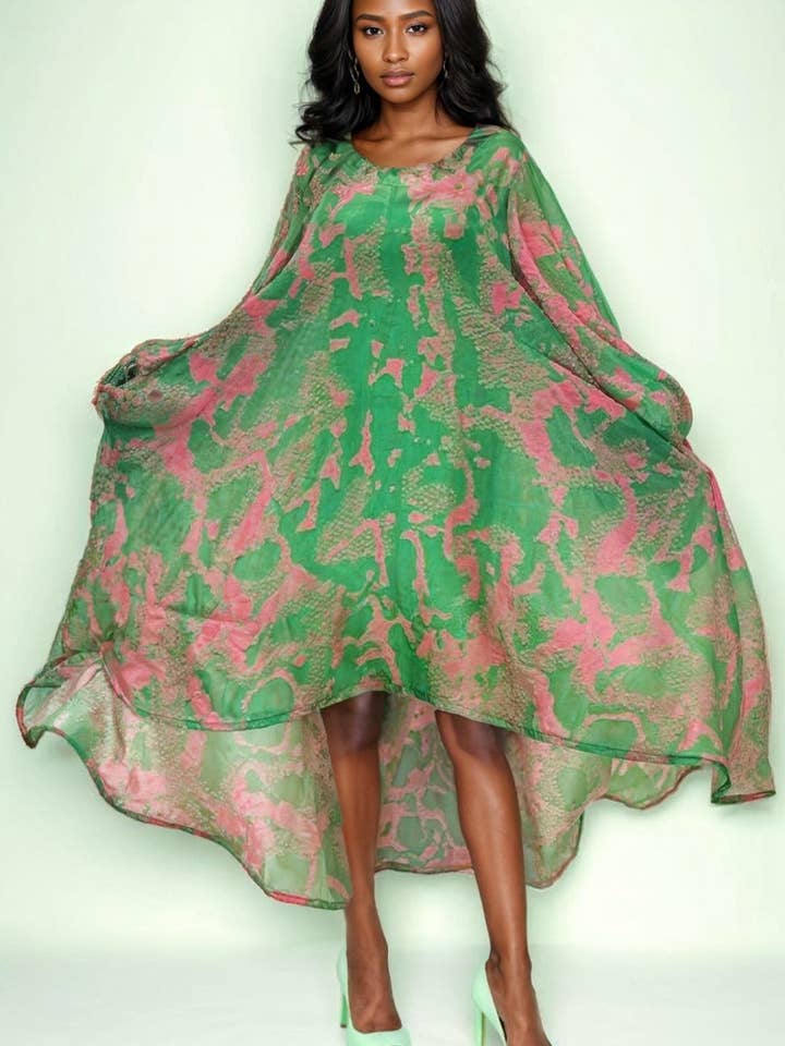 GREEN T8883 HIGH LOW DRESS for wholesale on Faire