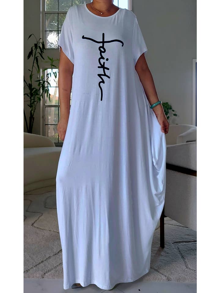 India Batik - Wholesale Dress - Women's - Faith Bubble Jersey Dress/Short Sleeve/ White 2022SS6
