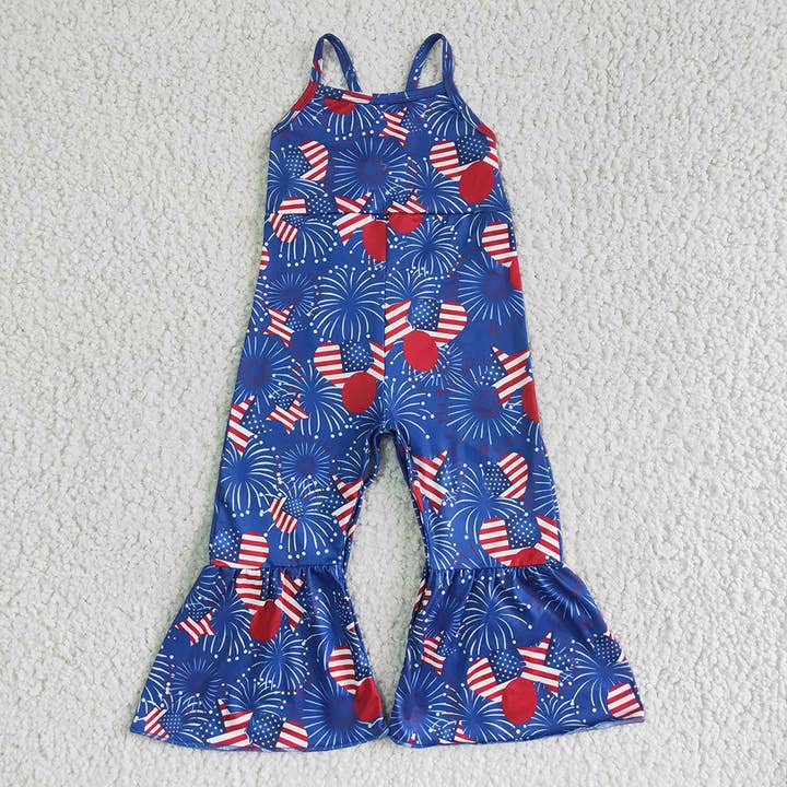 Aier Wholesale - Wholesale Jumpsuit - Kids - Sibling Baby Girls 4th Of July Summer Bell Bottoms Jumpsuits