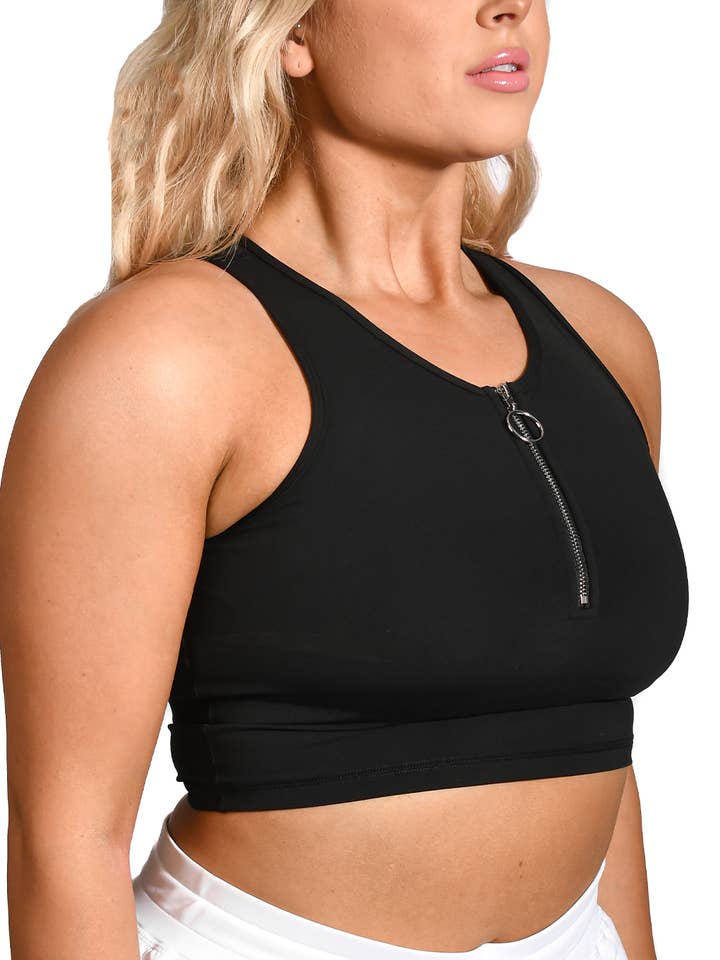 Quarter Zip Crop Top- Black por atacado de Til You Collapse